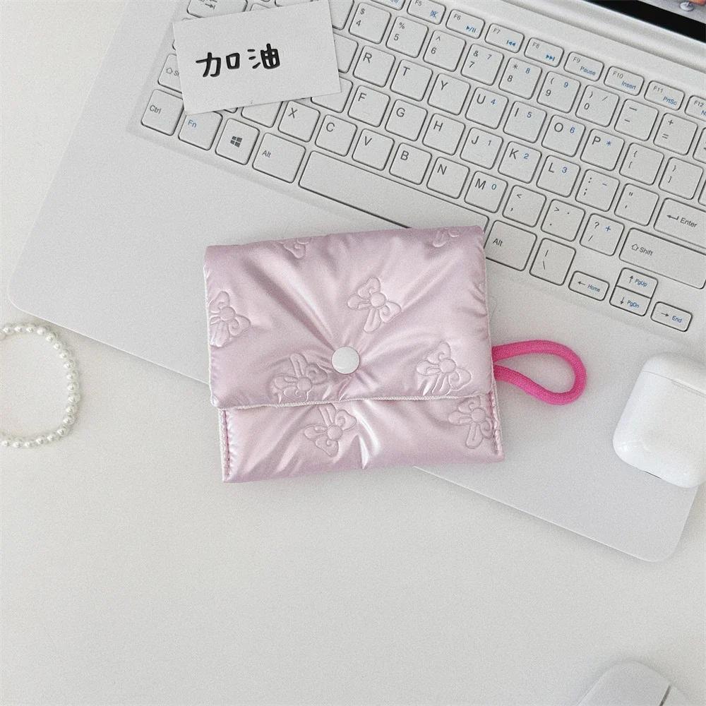 Small Pink Bow Makeup Lipstick Storage Bag Cute Cosmetic Bags Coin Purse Commuter Clutch Ins Style Women's Makeup Bag