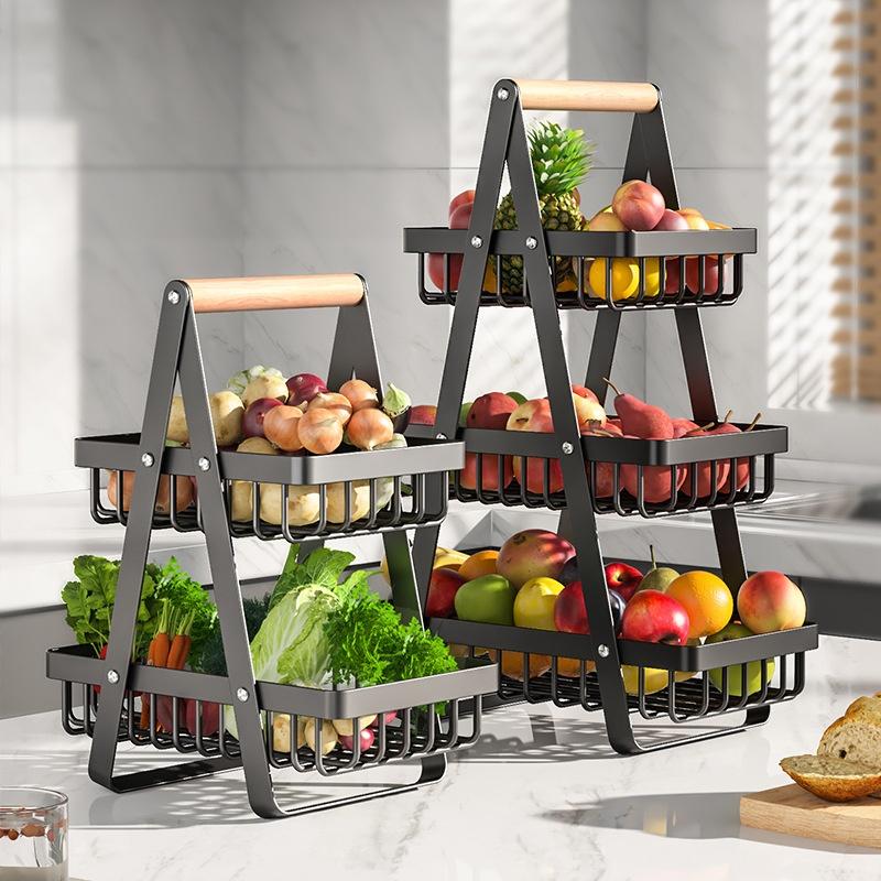 Modern Nordic Multi-Layer Detachable Fruit Vegetable Basket Storage Rack Kitchen Counter Organizer with Handle