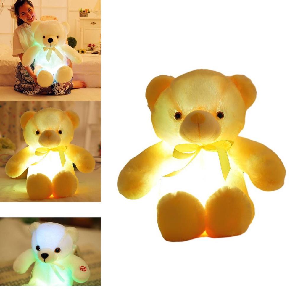 Led Light-up Teddy Bear Plush Toy With Bow Tie Design Long-haired Colorful Flashing Lights