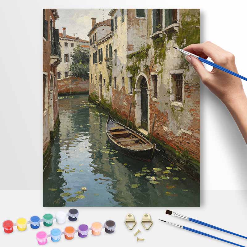 Digital oil painting kits featuring Venice gondola and canal landscape are ideal for professional art purposes and home wall decoration.