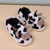 New Winter Cartoon Cow Warm Plush Slippers Women Indoor Non-Slip House Fur Slides Woman Wrap Toe Soft Flat Home Cotton Shoes