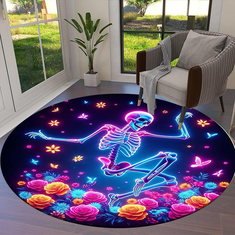 1pc Office Carpet Chair Mats Neon Skeleton Dance Flowers Butterflies Perfect for Decorating Office Chairs, Living Rooms, Or Bedrooms