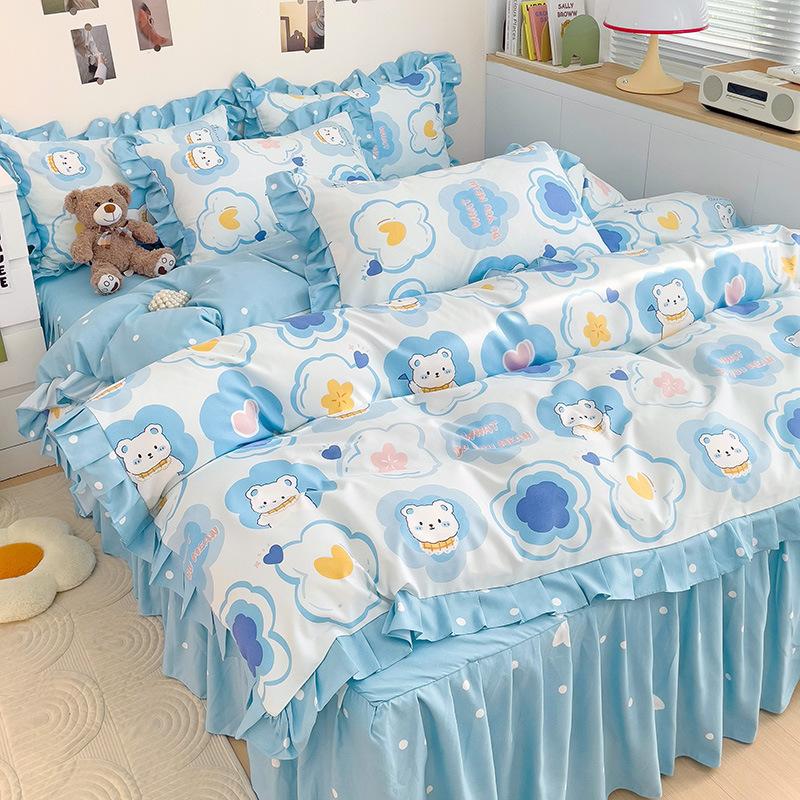 Юбка для кровати принцессы, простыня из четырех частей для девочек, кружевное одеяло, покрывало, постельное белье