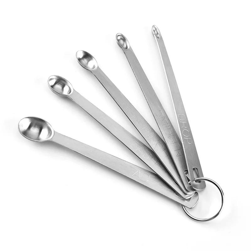 New 5Pcs/set Mini Measuring Spoon Set Stainless Steel Seasoning Dry And Liquid Ingredients Kitchen Mearure Tools Home Supplies