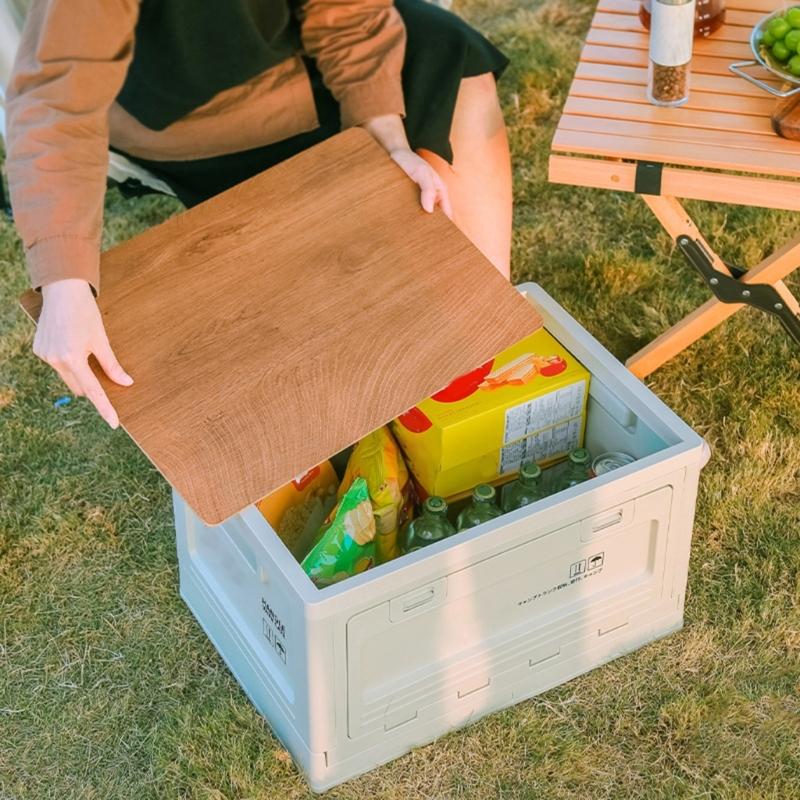 Camping Folding Storage Box Wood Lid, Camping Storage Bin, Foldable Closet Organizers Box Car Storage Container