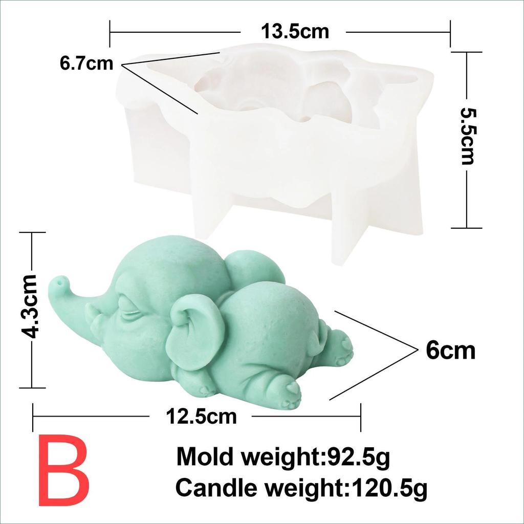Cartoon Small Elephant Silicone Candle Mold DIY Handmade Lying Crocodile Plaster Epoxy Resin Baking Molds for Home Decoration