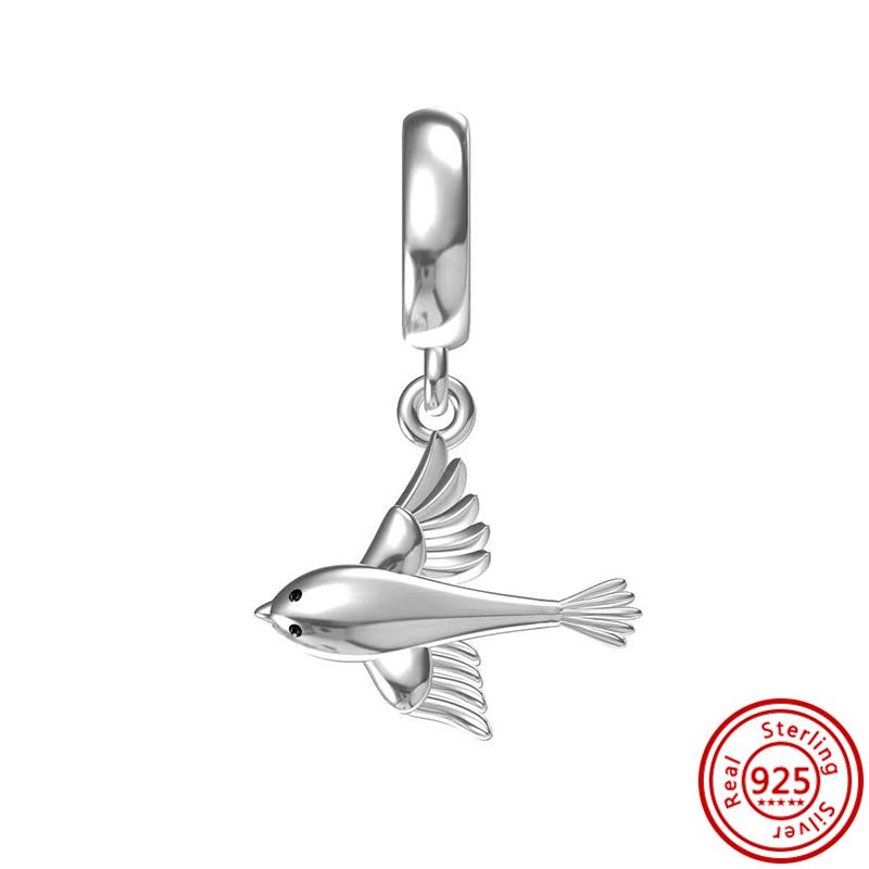 925 Стерлинговая медь Мультяшная птица Попугай Сова Ласточка Перья Милая подвеска Бусины для DIY Подходят для оригинального браслета-шарма Pantaro Циркон