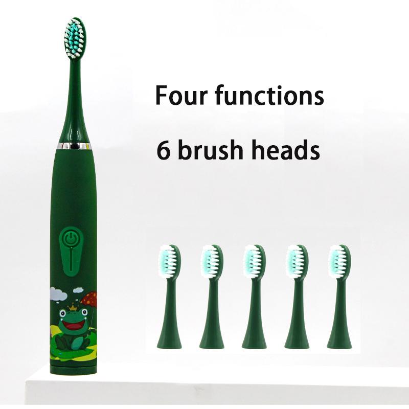 Детская электрическая зубная щетка для детей от 3 до 12 лет, уход за зубами, бактерии полости рта, 6 сменных насадок, зарядка через USB