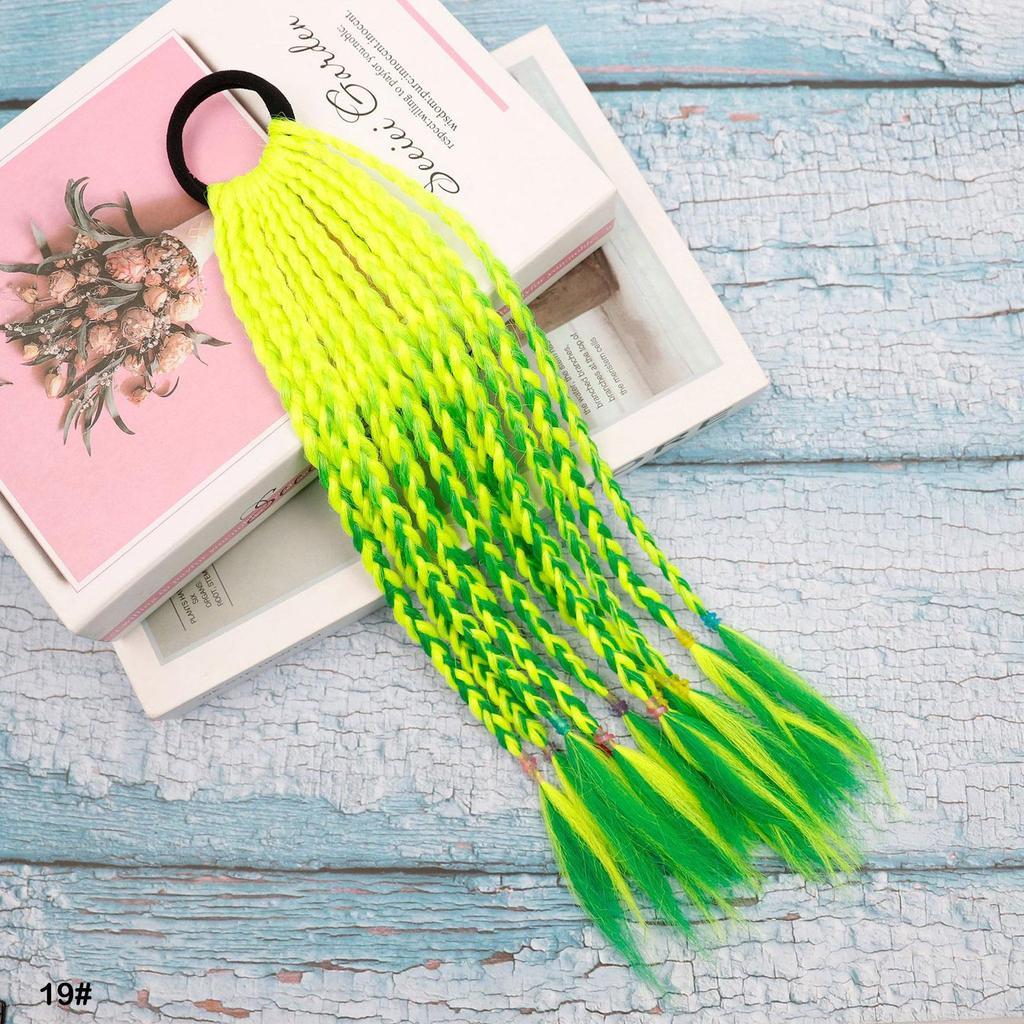 Резинка для волос Короткое Цветное Плетеное Наращивание Волос Хвост Радужный Разноцветный Синтетический Хвост для Девочек Ежедневное Вечернее Использование