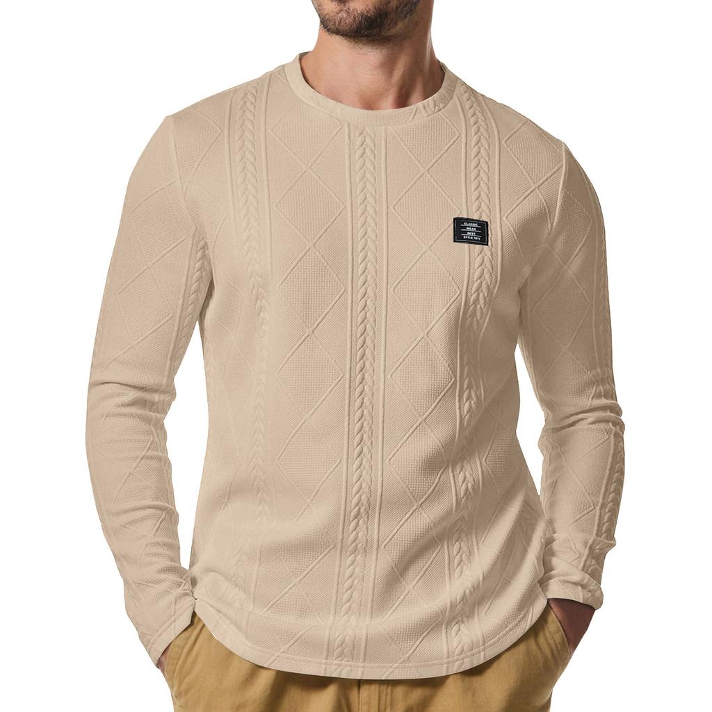 Мужская зимняя однотонная текстурированная толстовка с круглым вырезом, спортивная мужская толстовка большого размера в стиле кэжуал с круглым вырезом