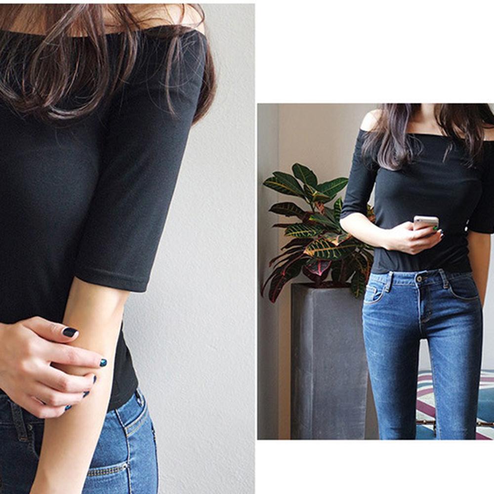 Women Off Shoulder 3/4 Sleeve Ribbed Knit Top Slim Fit Casual Blouse Y2K Streetwear