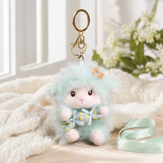 Plush Seated Sheep Keychain Pendant with Metal Ring for Backpack Keys, Soft Cute Lamb Keychain, Stuffed Animal Bag Charms