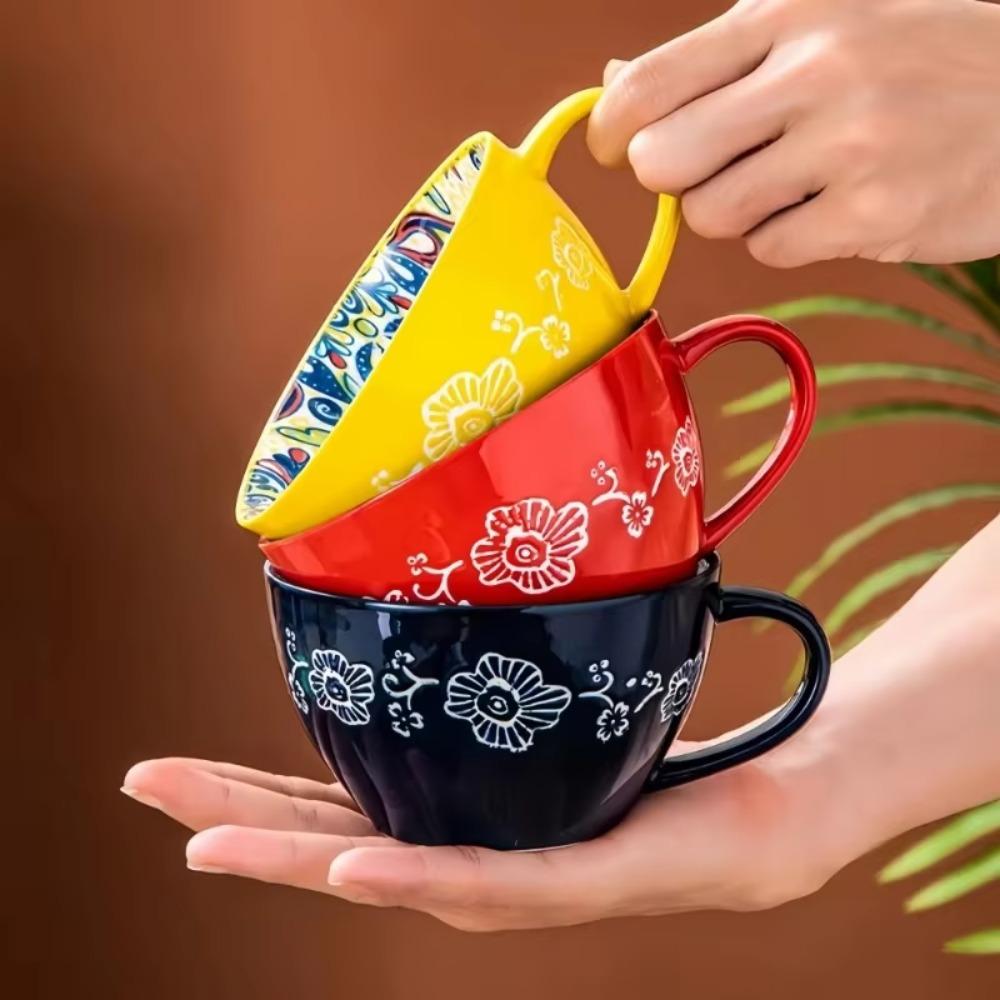 Ceramic Coffee Mug Retro Oatmeal Cup Creative Bohemian Breakfast Cup Friend Gift
