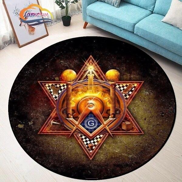 Masonic Round Carpet Freemasonry Non-slip Rug Freemason Living Room Large All Seeing Eye S Tea Table or Chair Mat