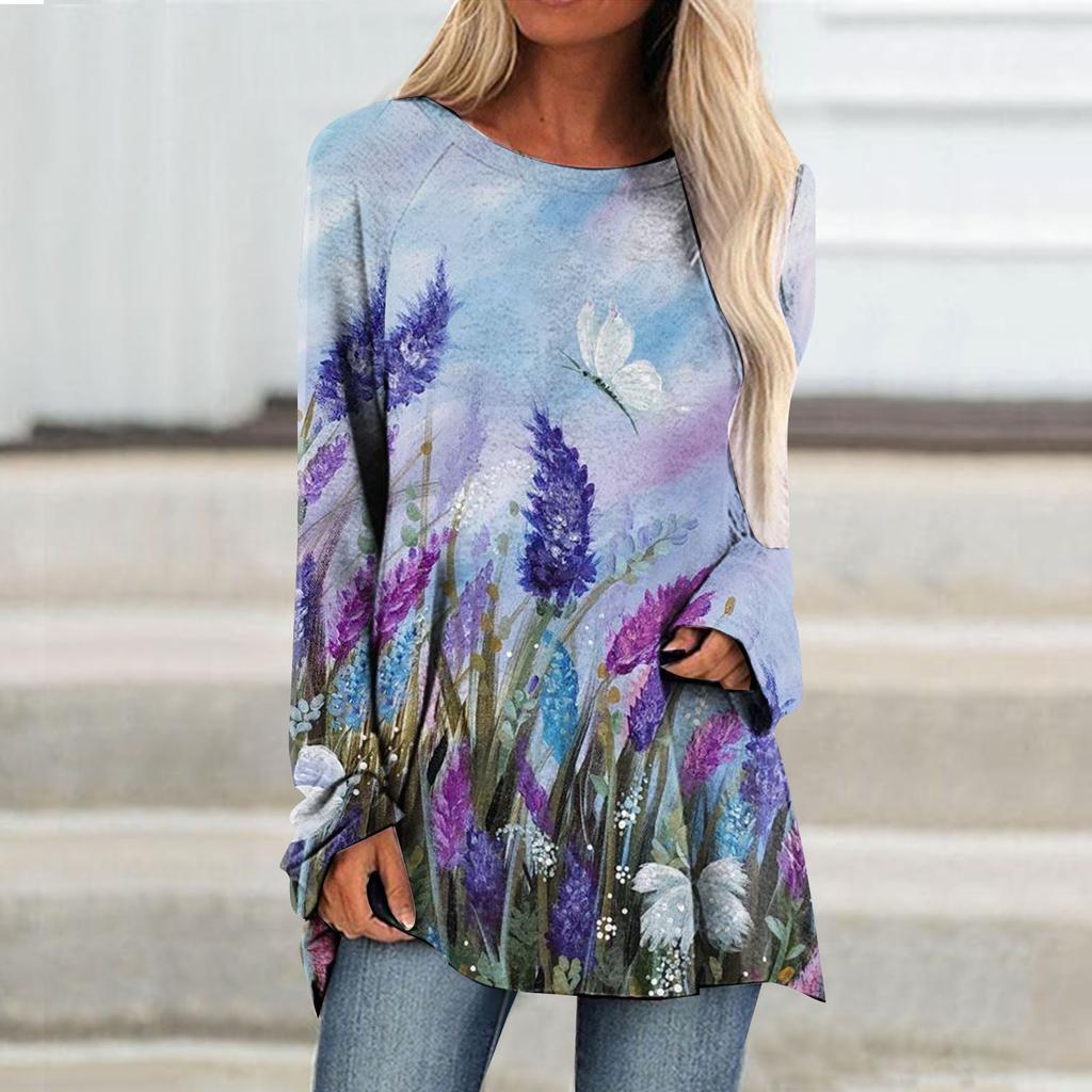 Women'S T-Shirt Street Long-Sleeved Clothing Fashion Top Loose Casual Clothing Autumn And Winter Printed Top Round Neck T-Shirt