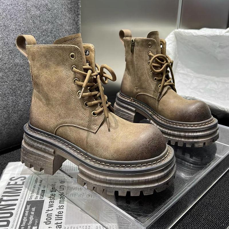 Женские ботильоны на платформе, массивные, на шнуровке, на среднем каблуке, модные туфли 2025 года, классические готические гладиаторы, зимние мотоциклетные ботинки Botas De Mujer
