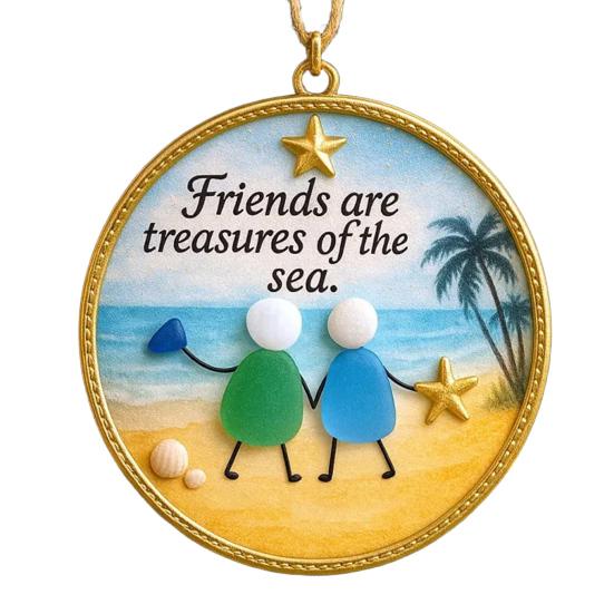 Sea Glass Art Friendship Ornament Handmade Sea Glass Christmas Tree Ornament TRUE Friends Are