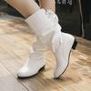 Autumn and Winter Large Size Supply Round Head Rear Strap Flat Bottom Low Heel Medium Boots Women