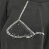 2025 Women's Black Rhinestone Round Neck Slimming T-shirt, Autumn/Winter Collection