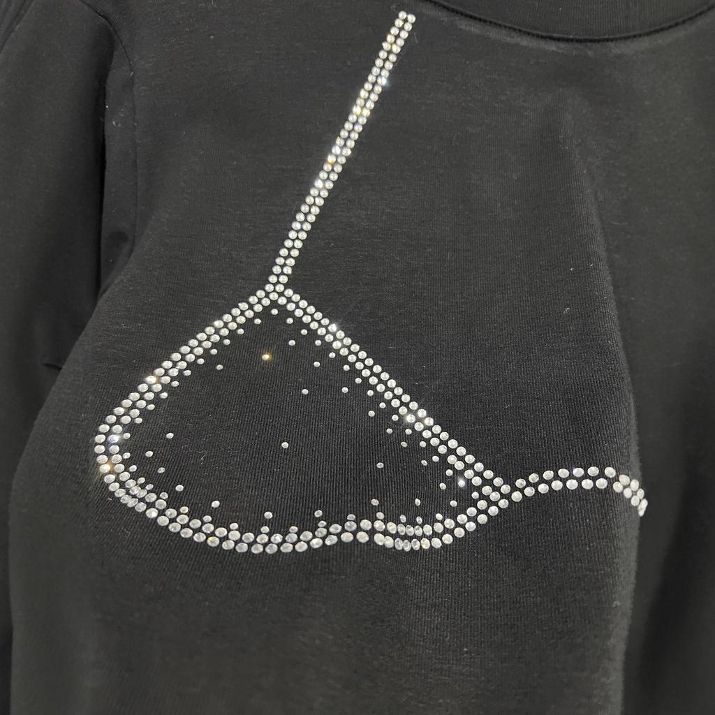 2025 Women's Black Rhinestone Round Neck Slimming T-shirt, Autumn/Winter Collection