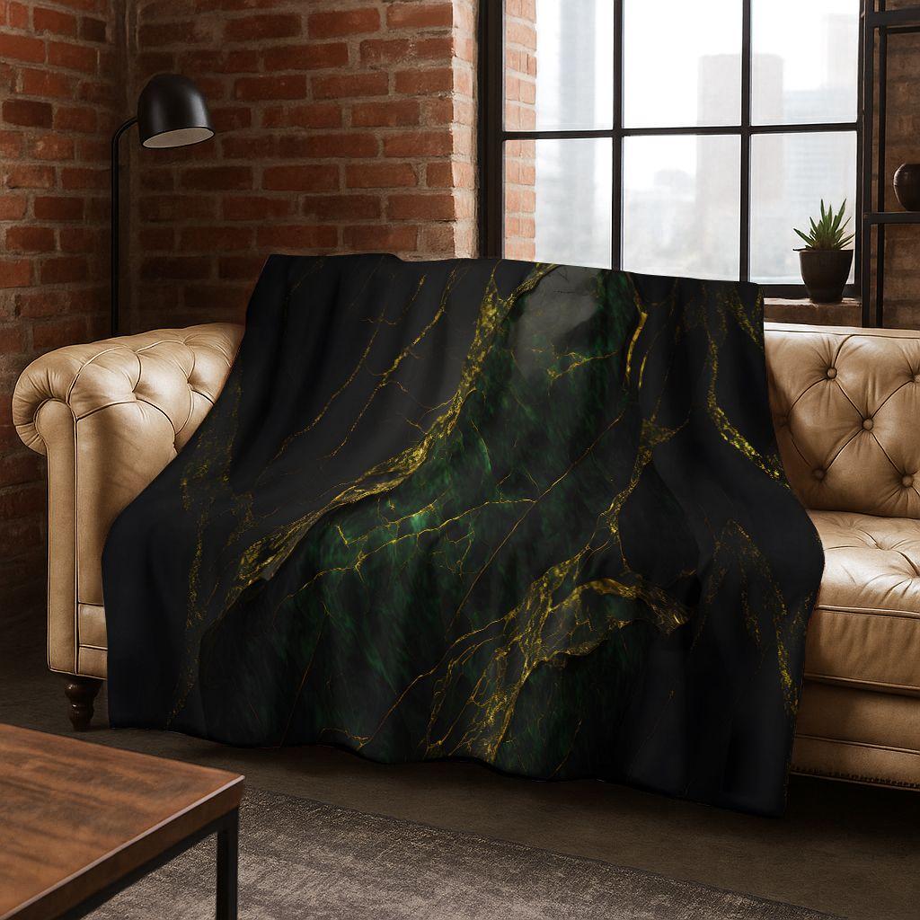 Dream Colorful Stone Texture Marble Black Green Gold Flannel Blanket,Cozy Soft Throw Blanket for Home Bedroom Bed Sofa Gift