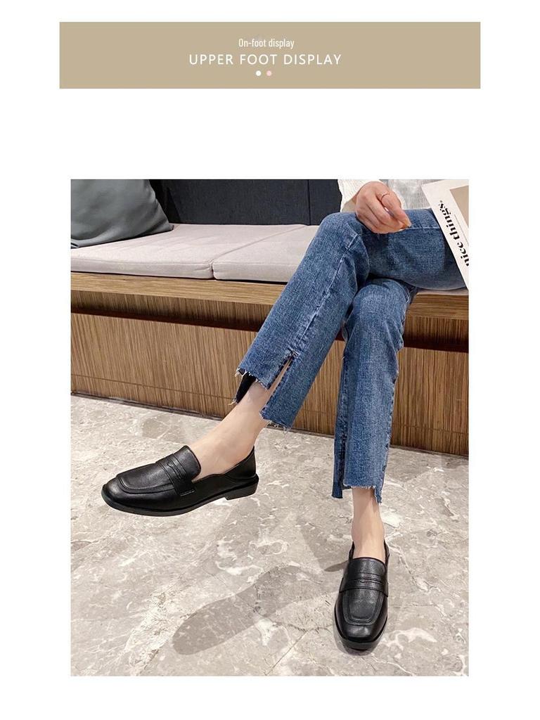 Huiliya Women's Black Leather British-Style Loafers - 2025 Spring Collection, Thick-Soled Casual Shoes