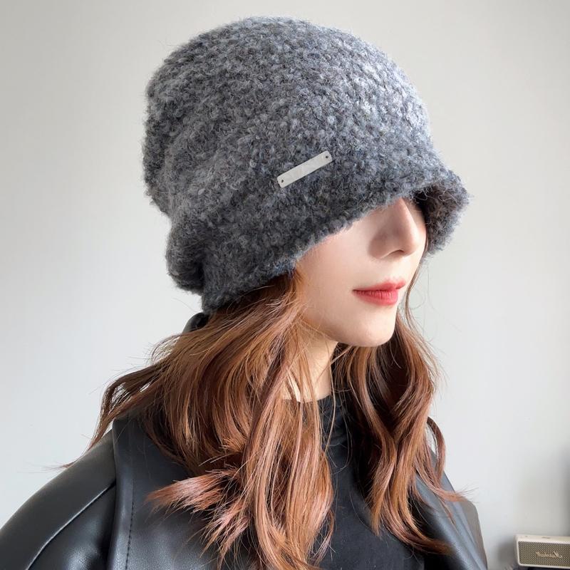 Шерстяная круглая шапка для осени и зимы, шерстяная шапка с большой окружностью головы, универсальная, повседневная, холодная, с постепенным изменением, для защиты ушей, теплая вязаная шапка