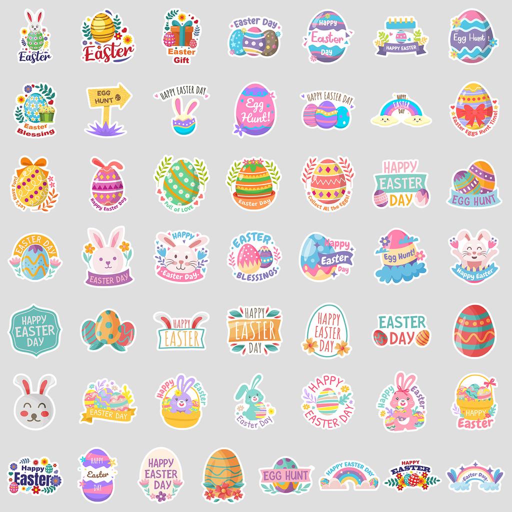 50 Easter Bunny Doodle Stickers Creative Holiday Stickers Water Cup Computer Waterproof Decorative Stickers