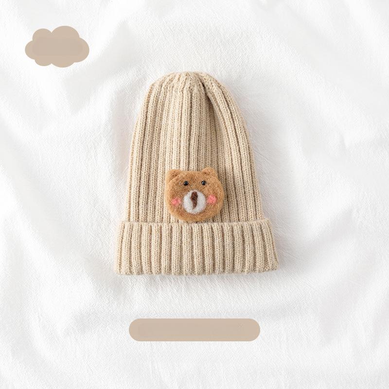Warm Kid Hat Fashion Kawaii Cartoon Bear Crochet Bonnet Beanie for Toddler Boy Girl Autumn Winter Knit Solid Color Cap for Baby