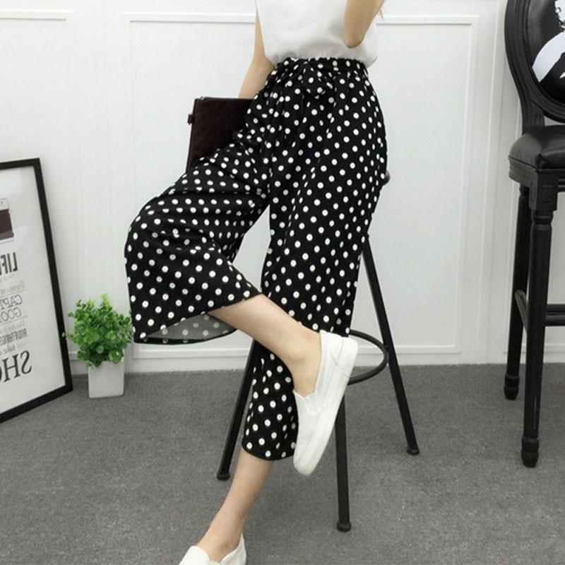 Women High Waist Elastic Striped Culotte Pants With Elegant Wide Leg Flare Design For Casual Wear