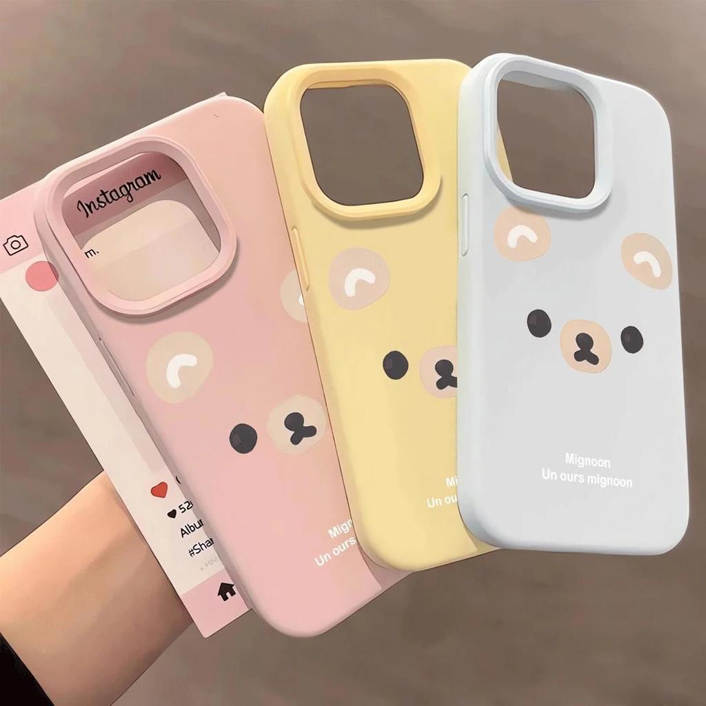 Милый медведь эмодзи подходит для чехла на телефон iPhone16/17pro 15 клейкий рис 13 жидкий 12 женский 15 чехол с большим отверстием