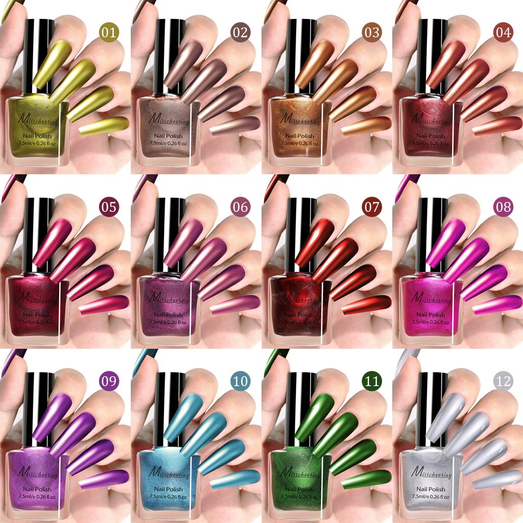 Metallic Mirror Effect Pro Chrome Finish Nail Polish Set No Light Cure Required Fast-Drying High-Shine DIY Manicure