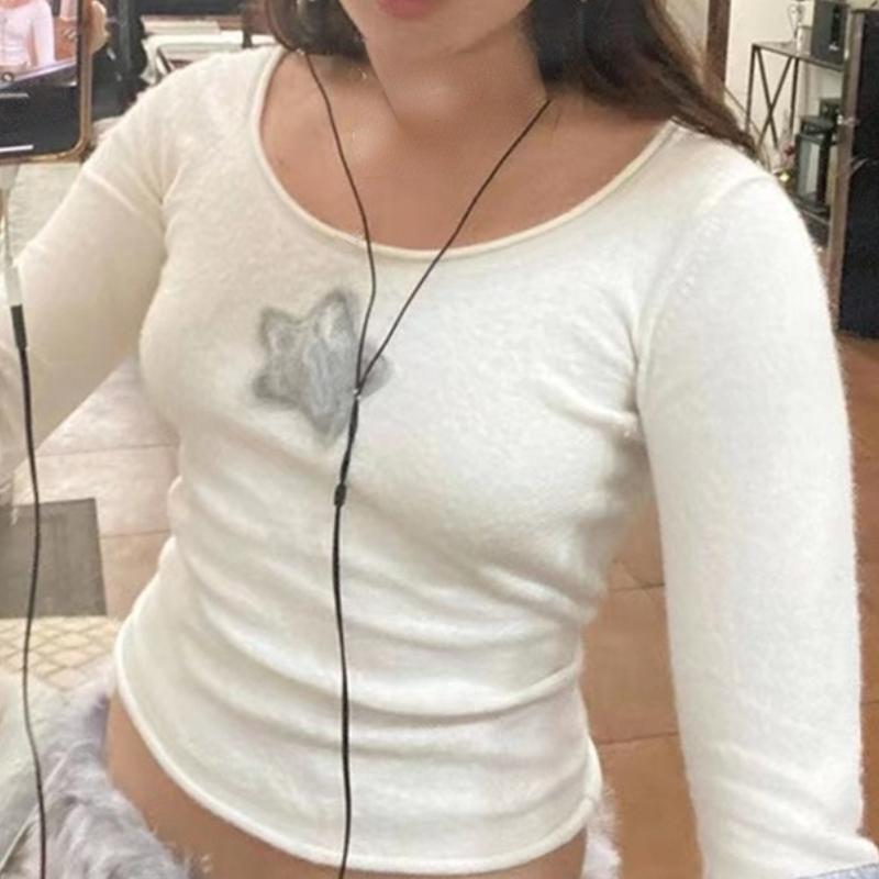 2026 Summer Harajuku Long Sleeve Crop Top T Shirt Y2k Fairy Grunge Star Printed Goth Women Korean Fashion Casual Sexy Slim Tees