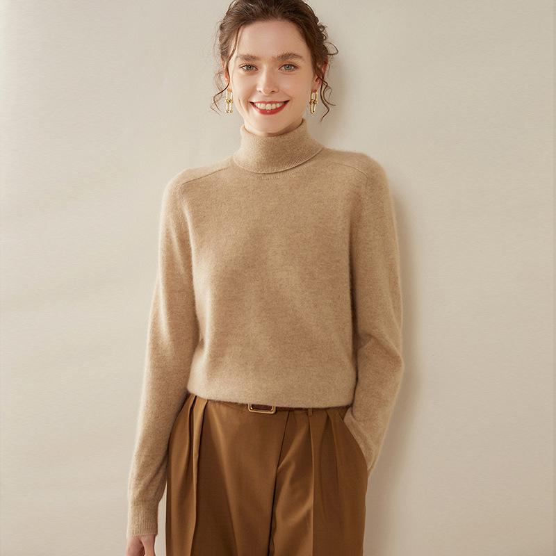 Women's High Neck Cashmere Knit Pullover - Long Sleeve, Warm, Lazy Style for Autumn/Winter