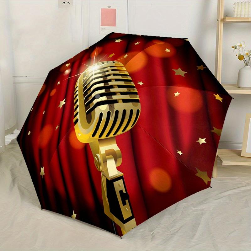 Microphone Automatic Folding Umbrella Compact Lightweight Retractable 8Rib Design For Outdoor Adventures Travel Gifts And Festive Celebrations Y98