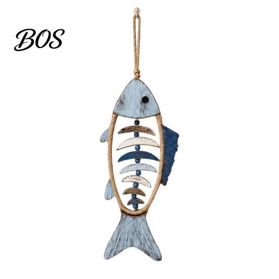 Wear Resistant Courtyard Pendant Wooden Fish Wall Hanging With/Without LED Light, Nautical Decor, Coastal Theme Fishbone Crafts for Garden Decoration