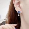 Blue Lotus Flower Earrings for Women Fresh Vintage Classic Art Enamel Tassel Short Earings Stud Party Jewelry Gifts