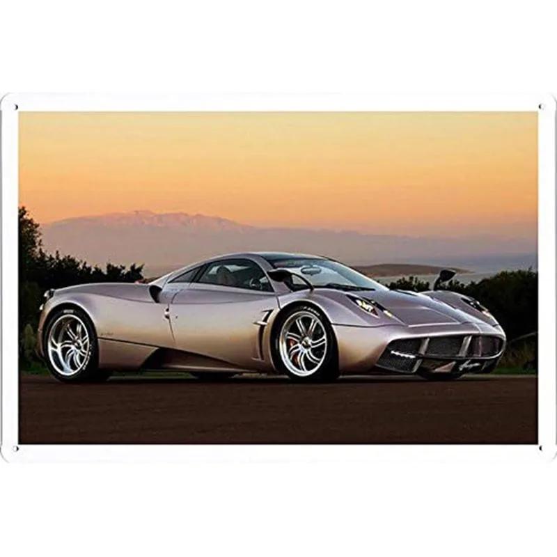 Автомобильные металлические жестяные таблички Плакат Декор стены спортивного автомобиля Винтажные художественные постеры Железная живопись для мужской комнаты Домашнего кафе Гаража Клуба Бара