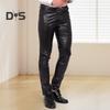 Faux Leather Men Pants Slim Fit Solid Color | Trendy Motorcycle Style | Elastic Durable | Daily Wear Occasions | Pair with Jackets Shirts