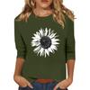 Women's Fashion Casual Round Neck 3/4 Sleeve Loose  Printed T-Shirt Ladies Top