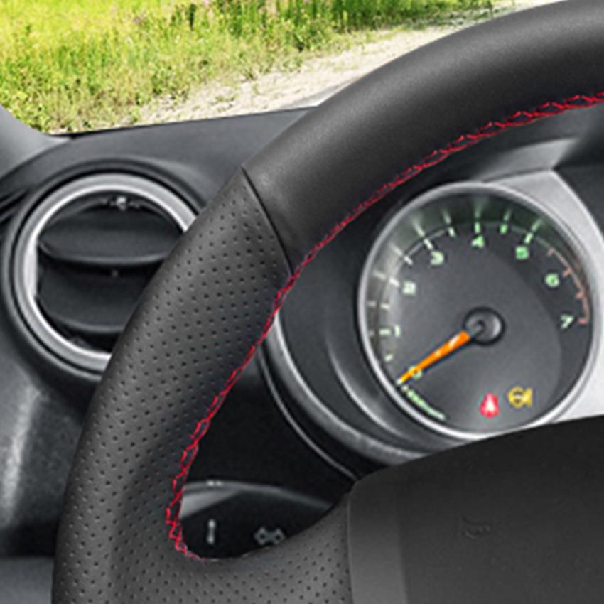 Черный противоскользящий чехол на руль из искусственной кожи, сшитый вручную для Lada Granta 2011 2012 2013 2014 2015 2016 2017 2018