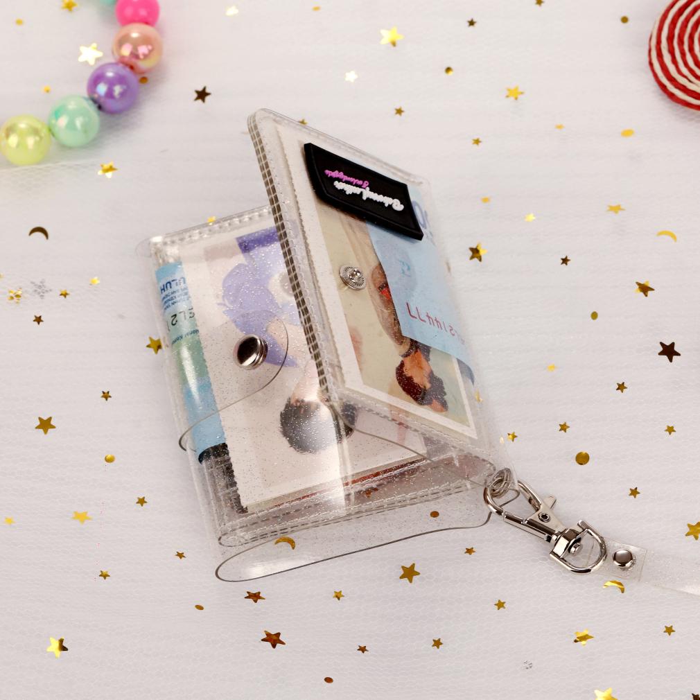 TransparentCard Holder PVC Folding Short Wallet Ins Korean Fashion Women Girl Glitter Business Cards with Lany