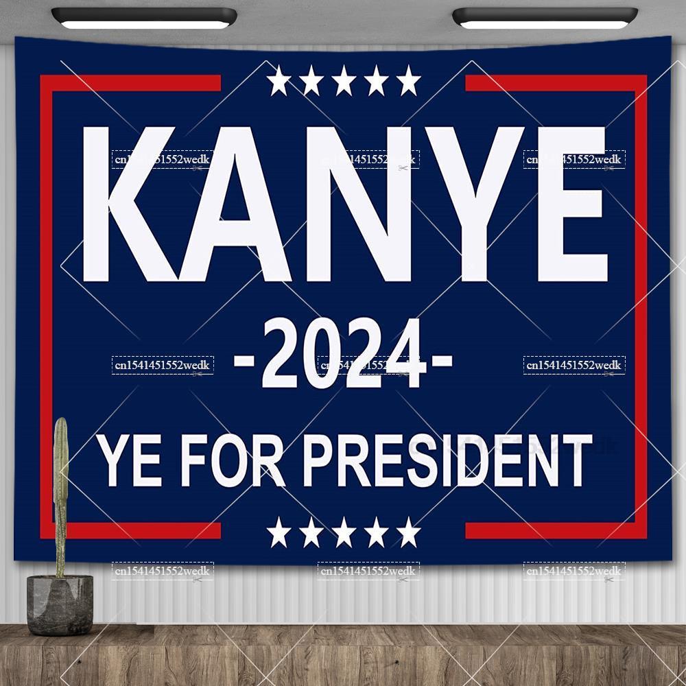 KANYE 2024 Флаг Канье Уэста Баннер Гобелен Забавный Мем Настенный Гобелен Эстетический Декор Комнаты Гобелены Уличное Оформление