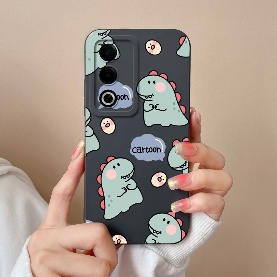 Cases For OPPO Realme 12 13 Pro Plus P1 Pro Cute Dinosaur Pattern Screen Protector Soft Liquid Silicone Protective For OPPO Back Covers Anti Slip Capa