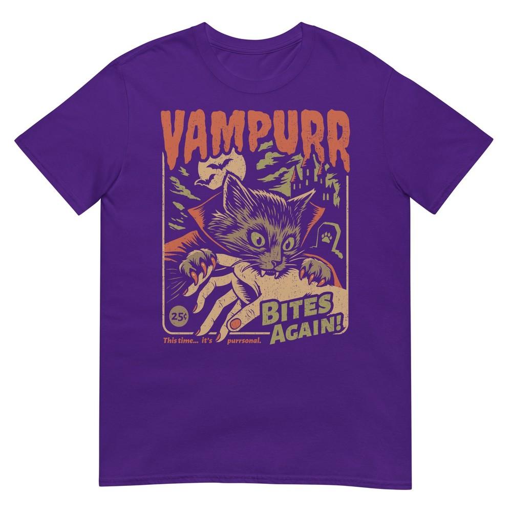 Vampurr Bites Again Funny Cat Halloween Vintage Graphic TShirt