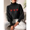 Women's Autumn and Winter Pure Color Simple Love Painted Turtleneck Sweater