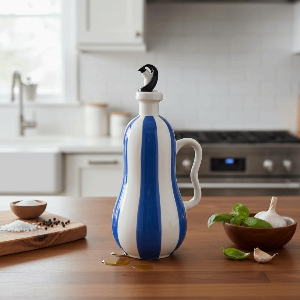Ergonomic Grip Ceramic Oil Bottle Striped Pattern Ceramic Seasoning Bottle Pantry
