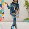 Girls Round Neck Long Sleeve Colorful Printed Top And Fitted Pants Two Piece Set