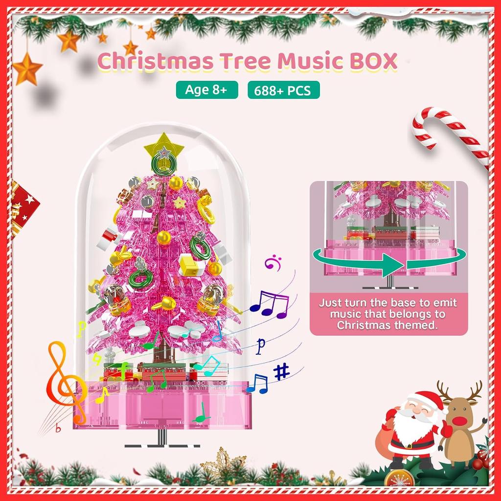 MOULD KING 10089 10090 Рождественский строительный блок Волшебная рождественская музыкальная шкатулка со светодиодными деталями Модель Рождественское украшение в подарок