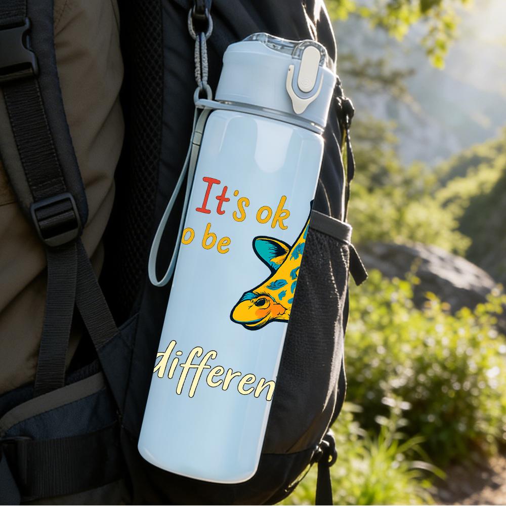 1PC Colorful Giraffe Quote Text 750ml Color Plastic Sports Water Bottle Leakproof Flip Straw Lid For Sports Office Home Use